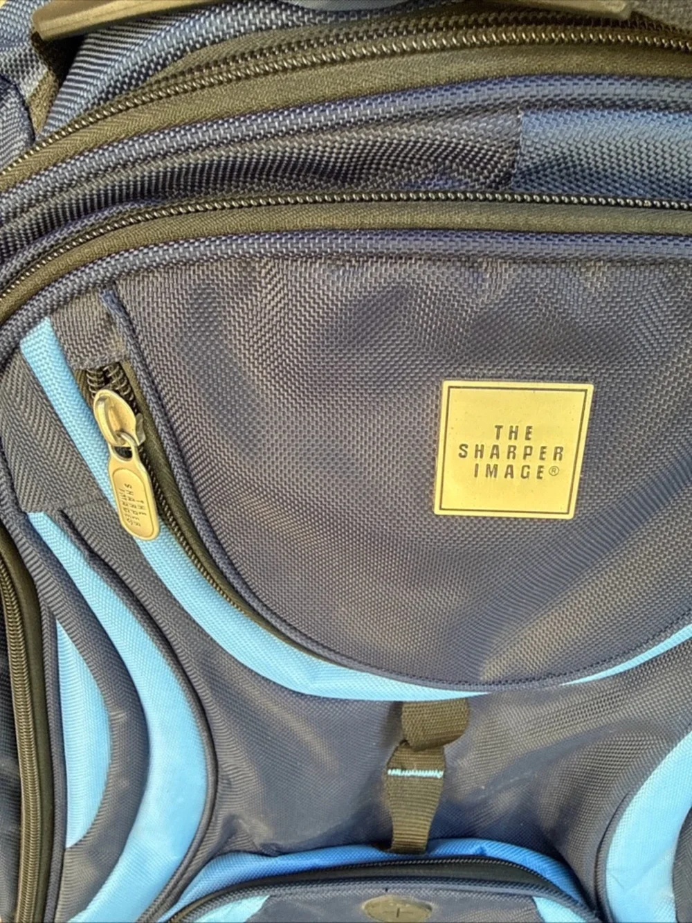 Sharper Image Rolling Navy and Light Blue Backpack Retractable Handle & wheels